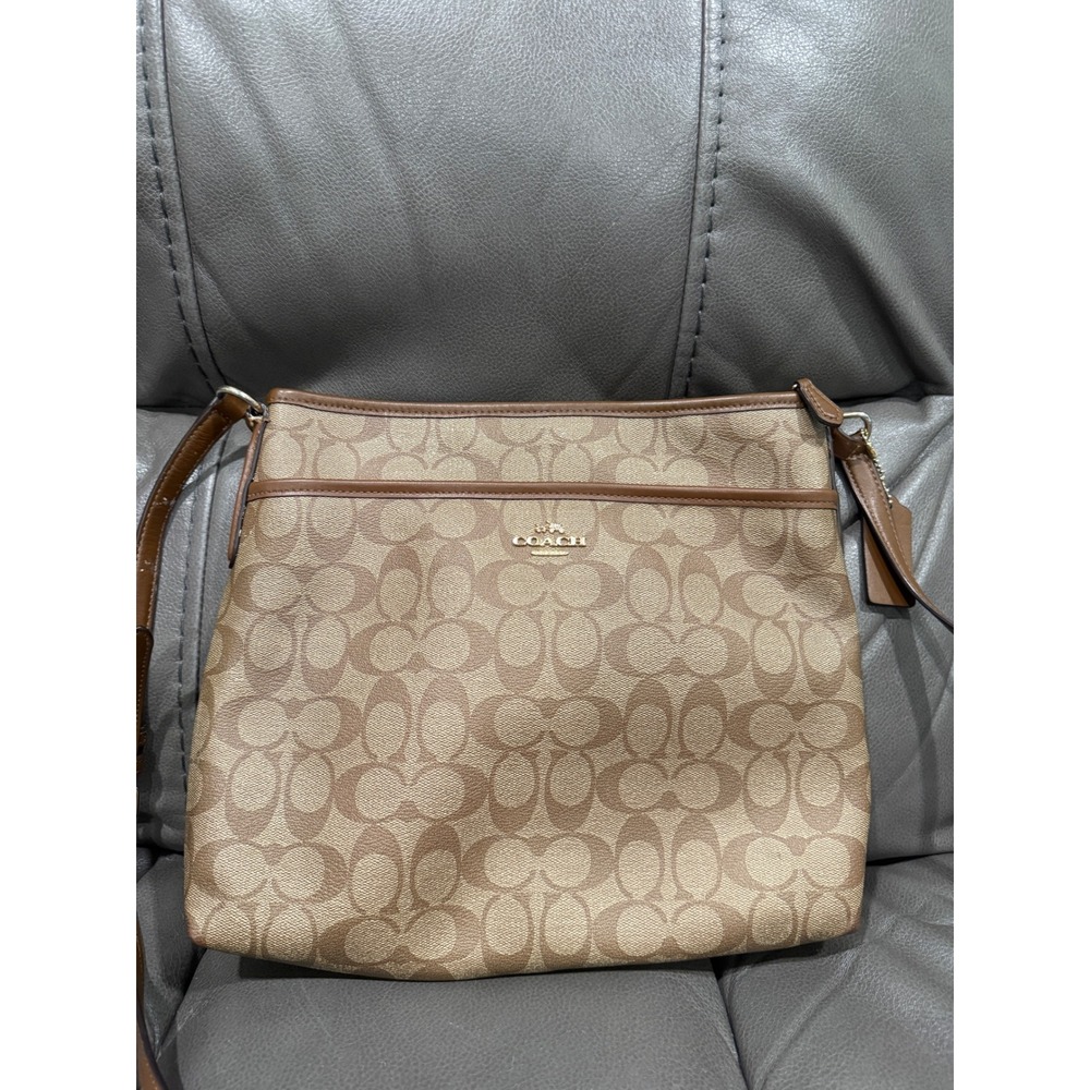 Coach F58297 Signature Canvas File Crossbody Bag Khaki‎ Saddle Brown Messenger